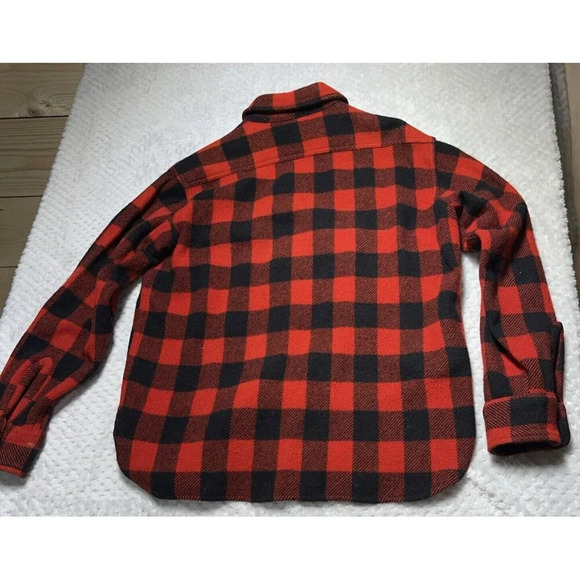 Fox Knapp Wool Plaid Button Front Shirt Jacket Shacket Men's L 16 Vtg Red Black - Picture 9 of 12
